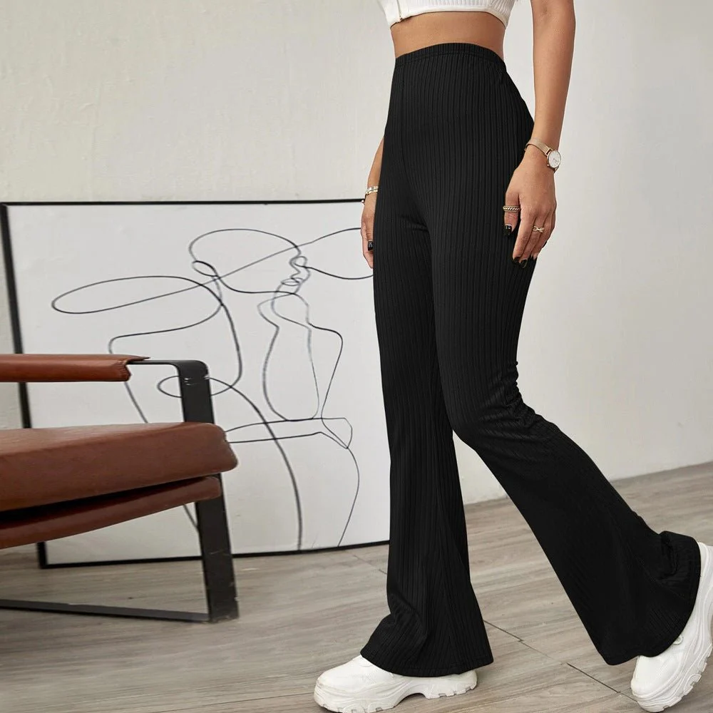 High Waist Slimming Beltless Flared Knitted Casual Pants Women - Image 11