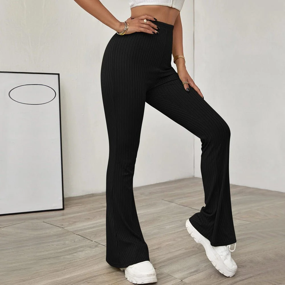 High Waist Slimming Beltless Flared Knitted Casual Pants Women - Image 12