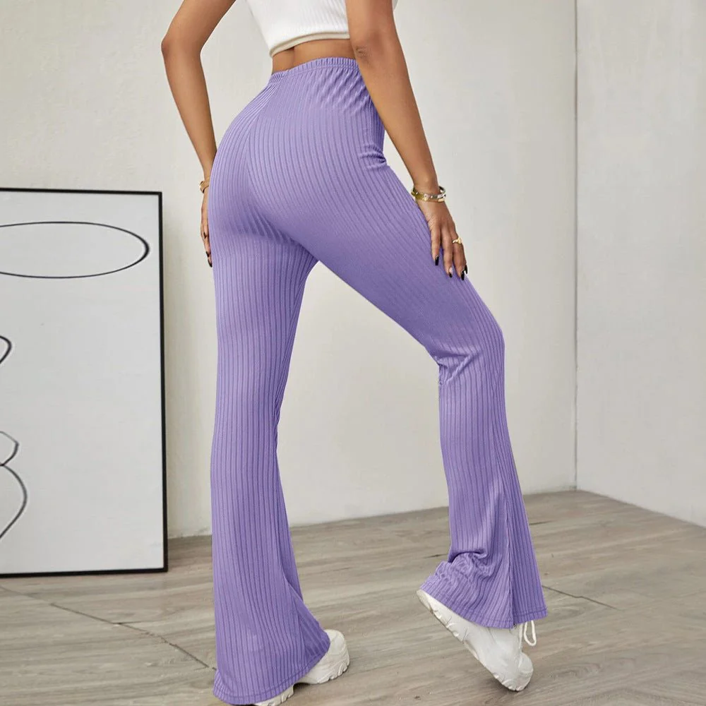 High Waist Slimming Beltless Flared Knitted Casual Pants Women - Image 14