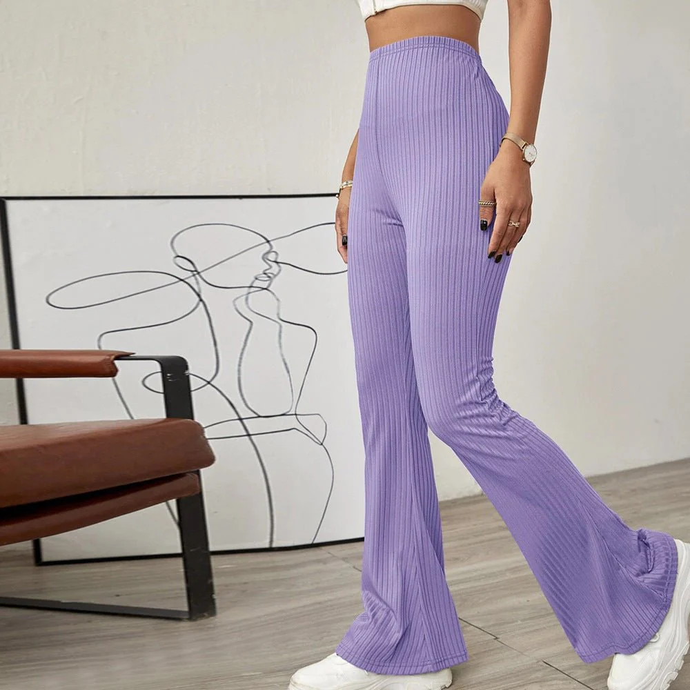 High Waist Slimming Beltless Flared Knitted Casual Pants Women - Image 15