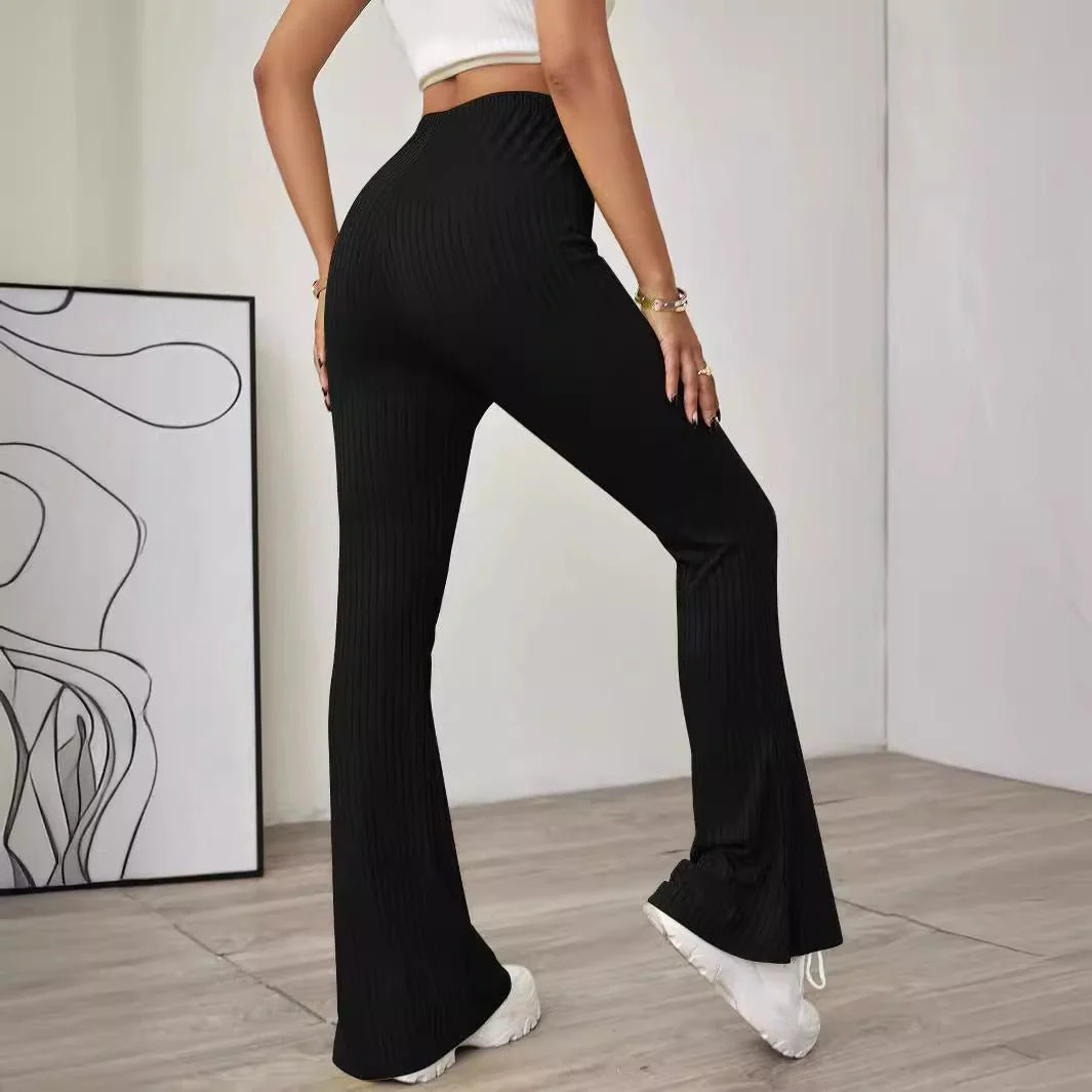 High Waist Slimming Beltless Flared Knitted Casual Pants Women - Image 5