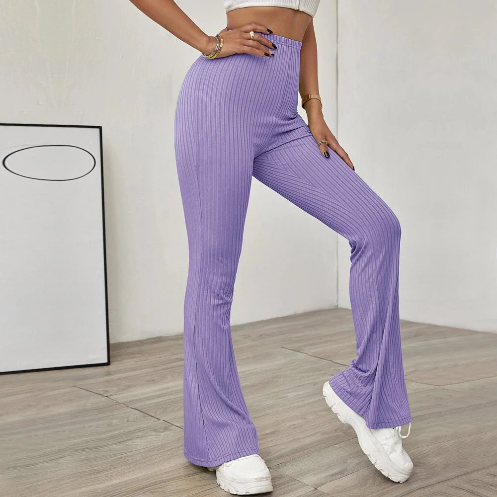 High Waist Slimming Beltless Flared Knitted Casual Pants Women - Image 6