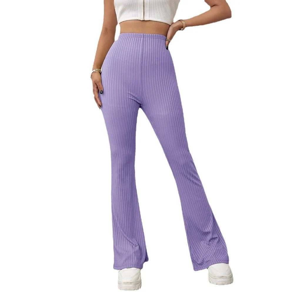 High Waist Slimming Beltless Flared Knitted Casual Pants Women - Image 7