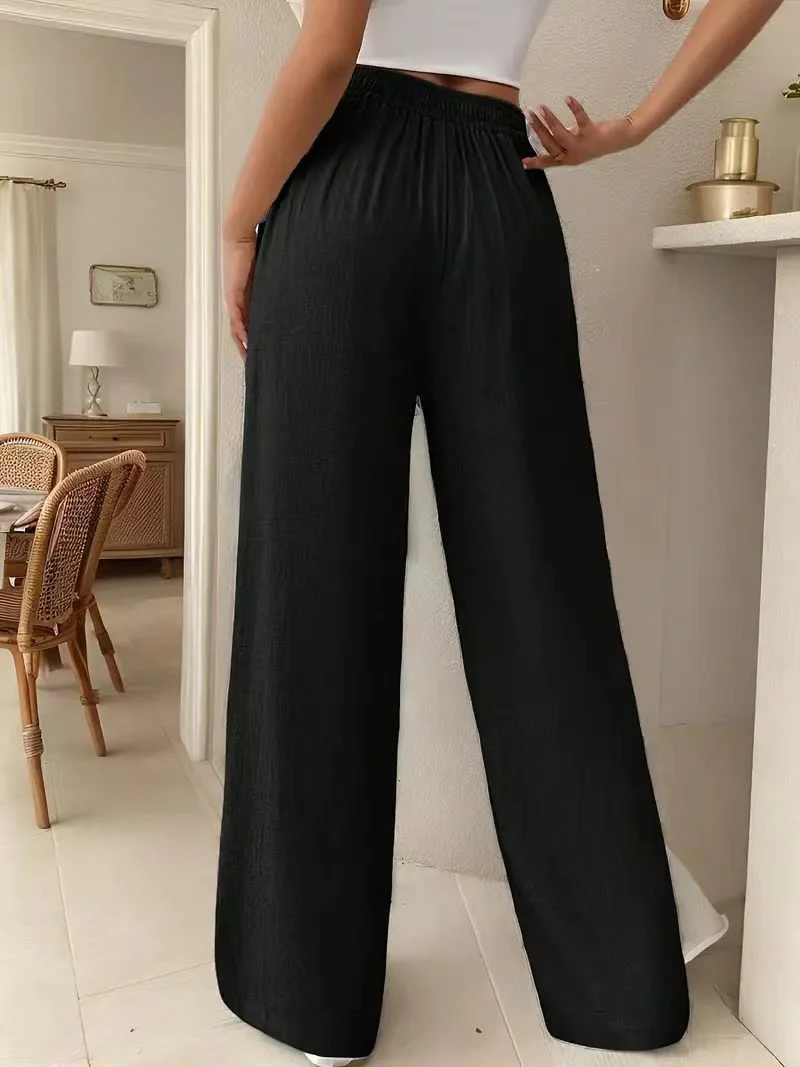 High-Waist Wide-Leg Casual Pants – Solid Color