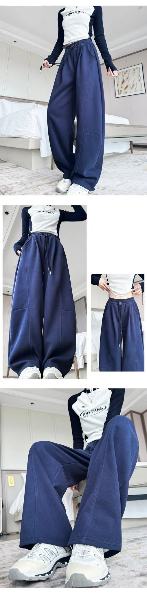 High-Waist Wide-Leg Cotton Blend Pants – Loose Fit, Drawstring, Japanese & Korean Leisure Casual Style - Image 14