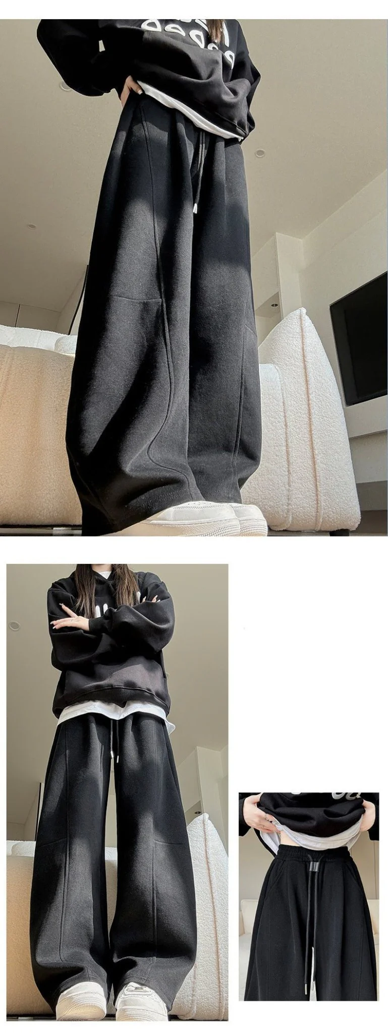 High-Waist Wide-Leg Cotton Blend Pants – Loose Fit, Drawstring, Japanese & Korean Leisure Casual Style - Image 16