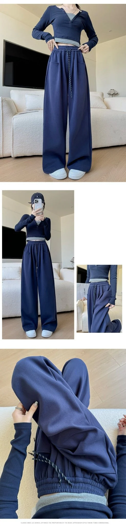 High-Waist Wide-Leg Cotton Blend Pants – Loose Fit, Drawstring, Japanese & Korean Leisure Casual Style - Image 14