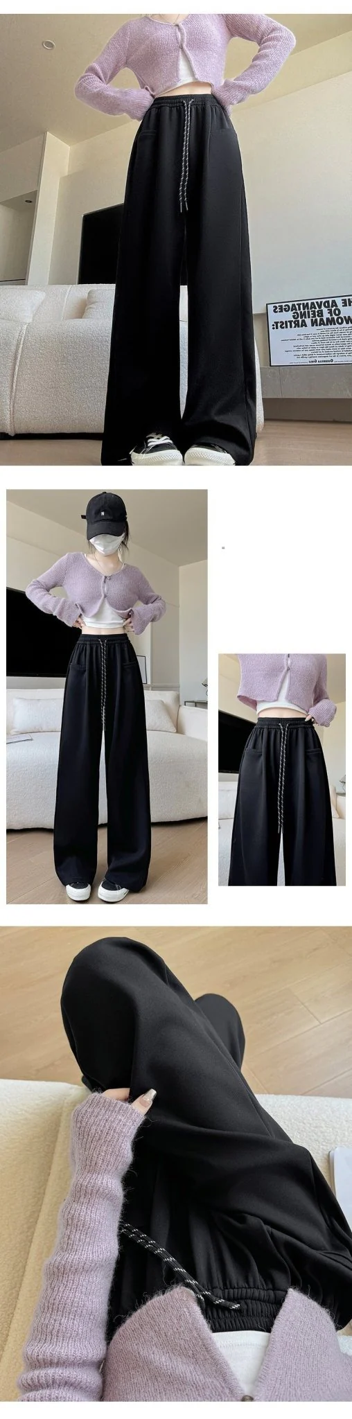 High-Waist Wide-Leg Cotton Blend Pants – Loose Fit, Drawstring, Japanese & Korean Leisure Casual Style - Image 17