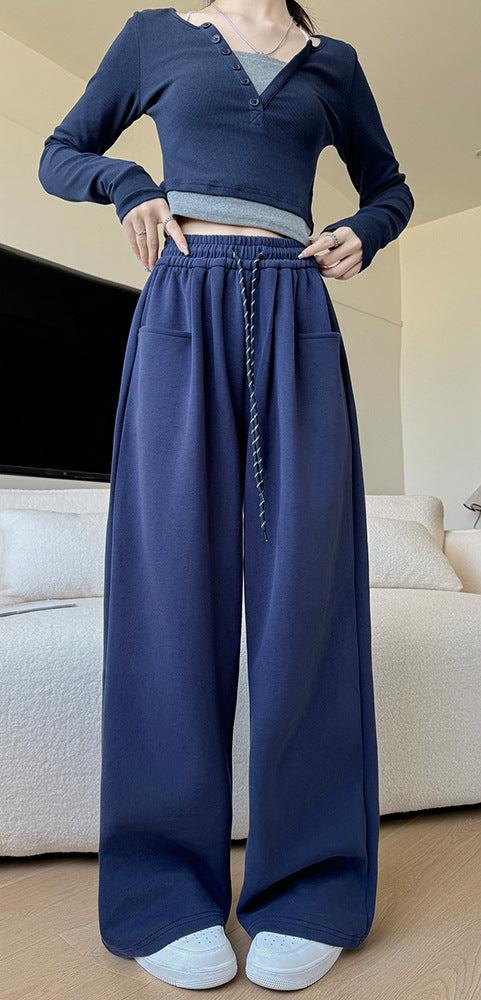 High-Waist Wide-Leg Cotton Blend Pants – Loose Fit, Drawstring, Japanese & Korean Leisure Casual Style FD - Image 2