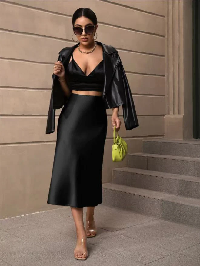 Hip fishtail skirt satin mid-length skirt