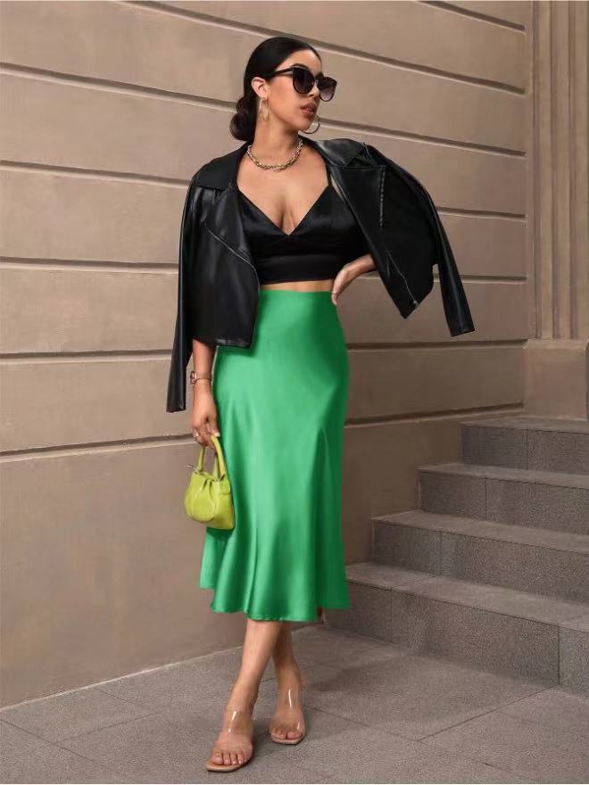 Hip fishtail skirt satin mid-length skirt - Image 13