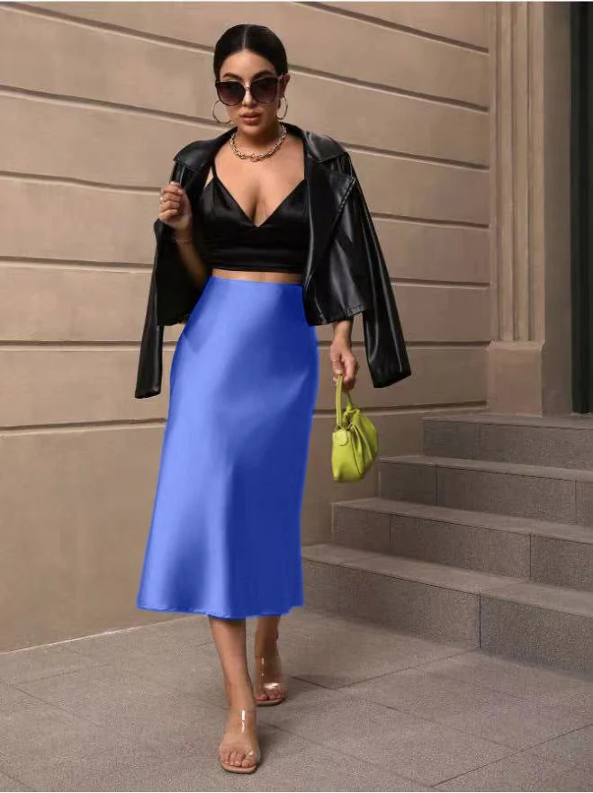 Hip fishtail skirt satin mid-length skirt - Image 14