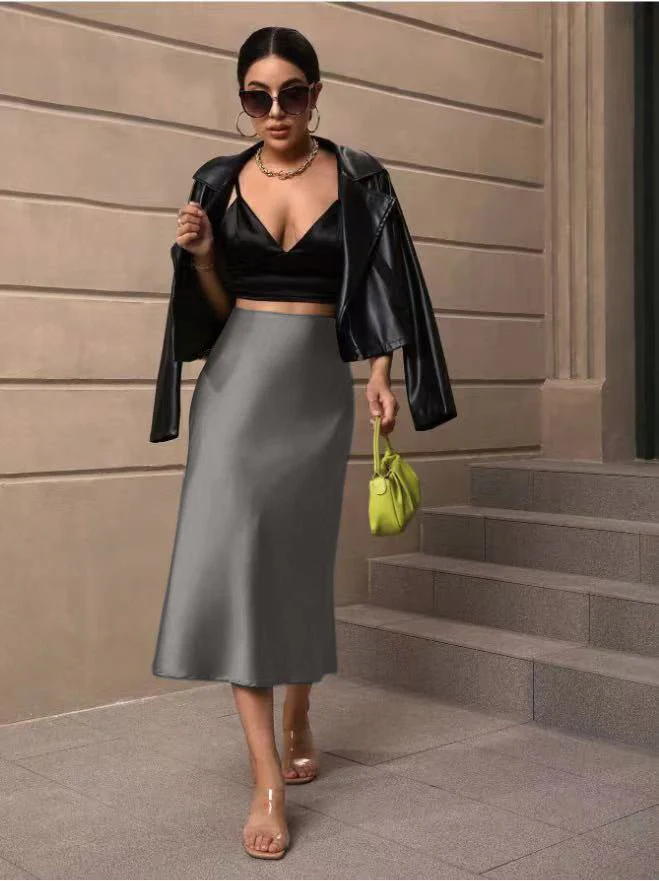 Hip fishtail skirt satin mid-length skirt - Image 19