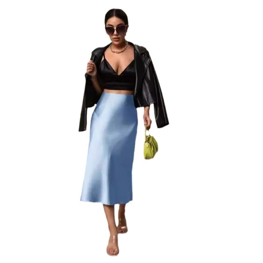 Hip fishtail skirt satin mid-length skirt - Image 2