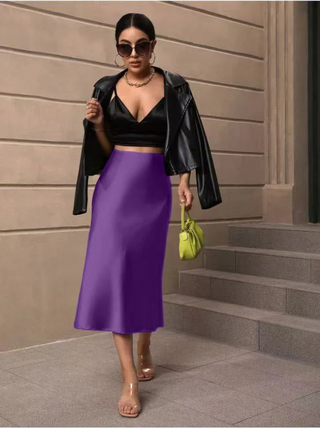 Hip fishtail skirt satin mid-length skirt - Image 20