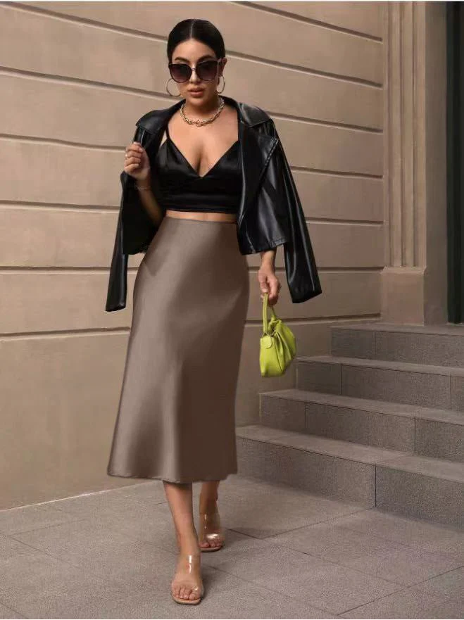 Hip fishtail skirt satin mid-length skirt - Image 21