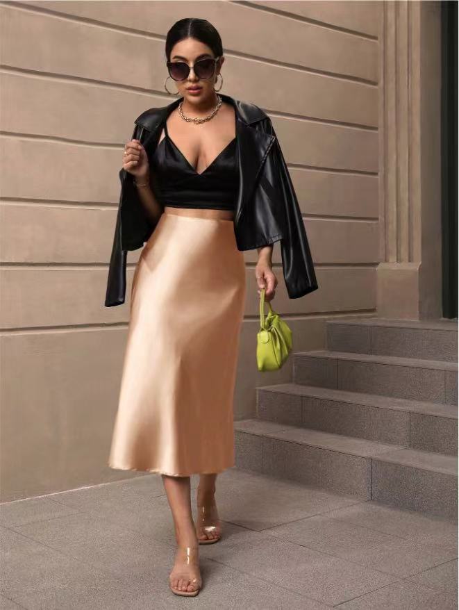 Hip fishtail skirt satin mid-length skirt - Image 3