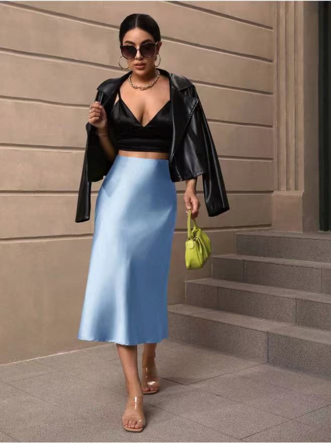 Hip fishtail skirt satin mid-length skirt - Image 6