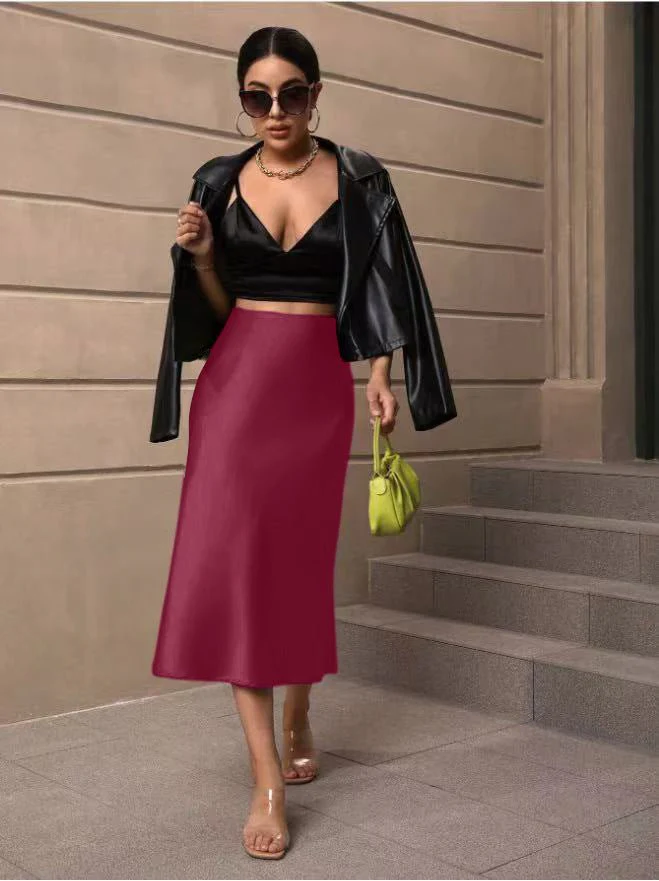 Hip fishtail skirt satin mid-length skirt FD - Image 15
