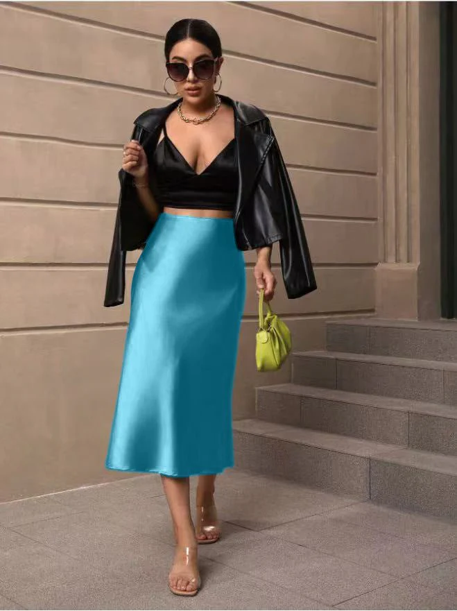 Hip fishtail skirt satin mid-length skirt FD - Image 16