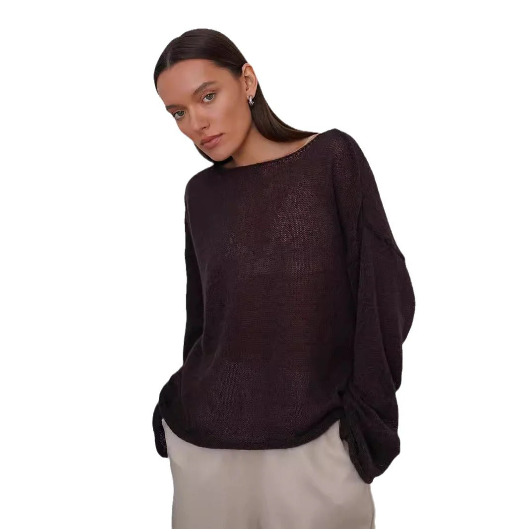 Hollow Charm | Horn Sleeve Hollow-Out Knitted Pullover Top FD - Image 5