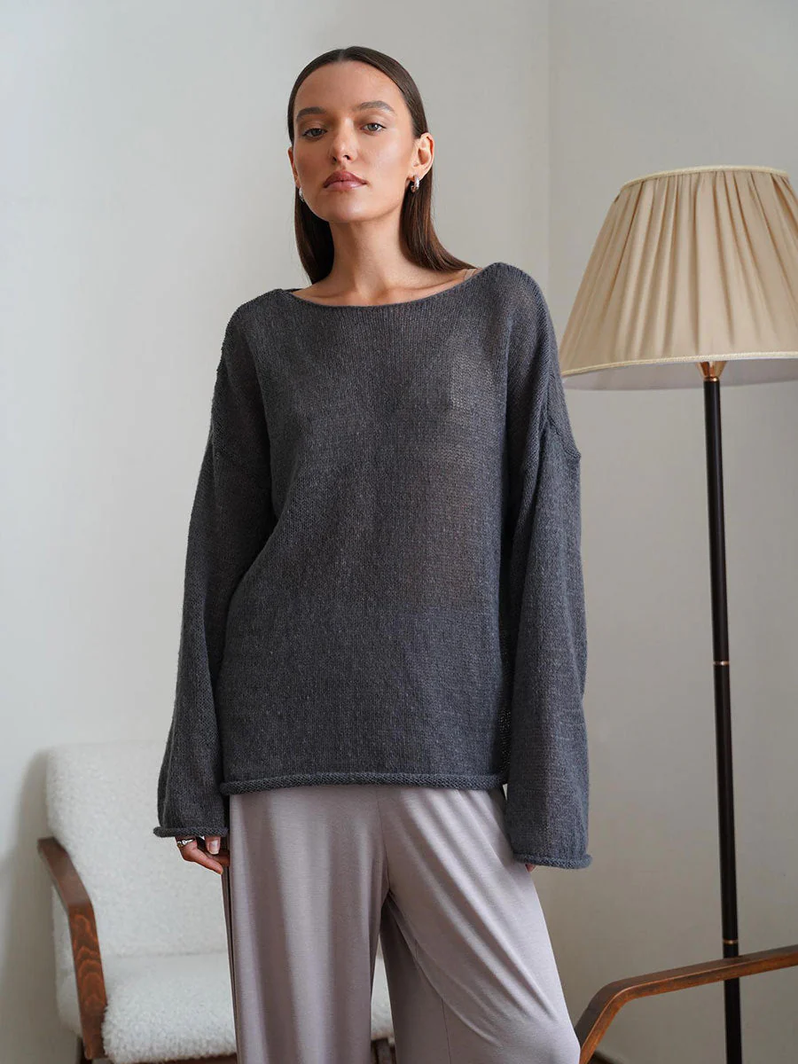 Hollow Charm | Horn Sleeve Hollow-Out Knitted Pullover Top FD - Image 9