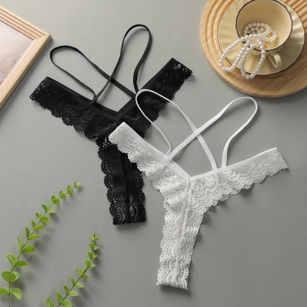 Hollow Desire | Lace Hollow Pure Desire Panties Set Black & White