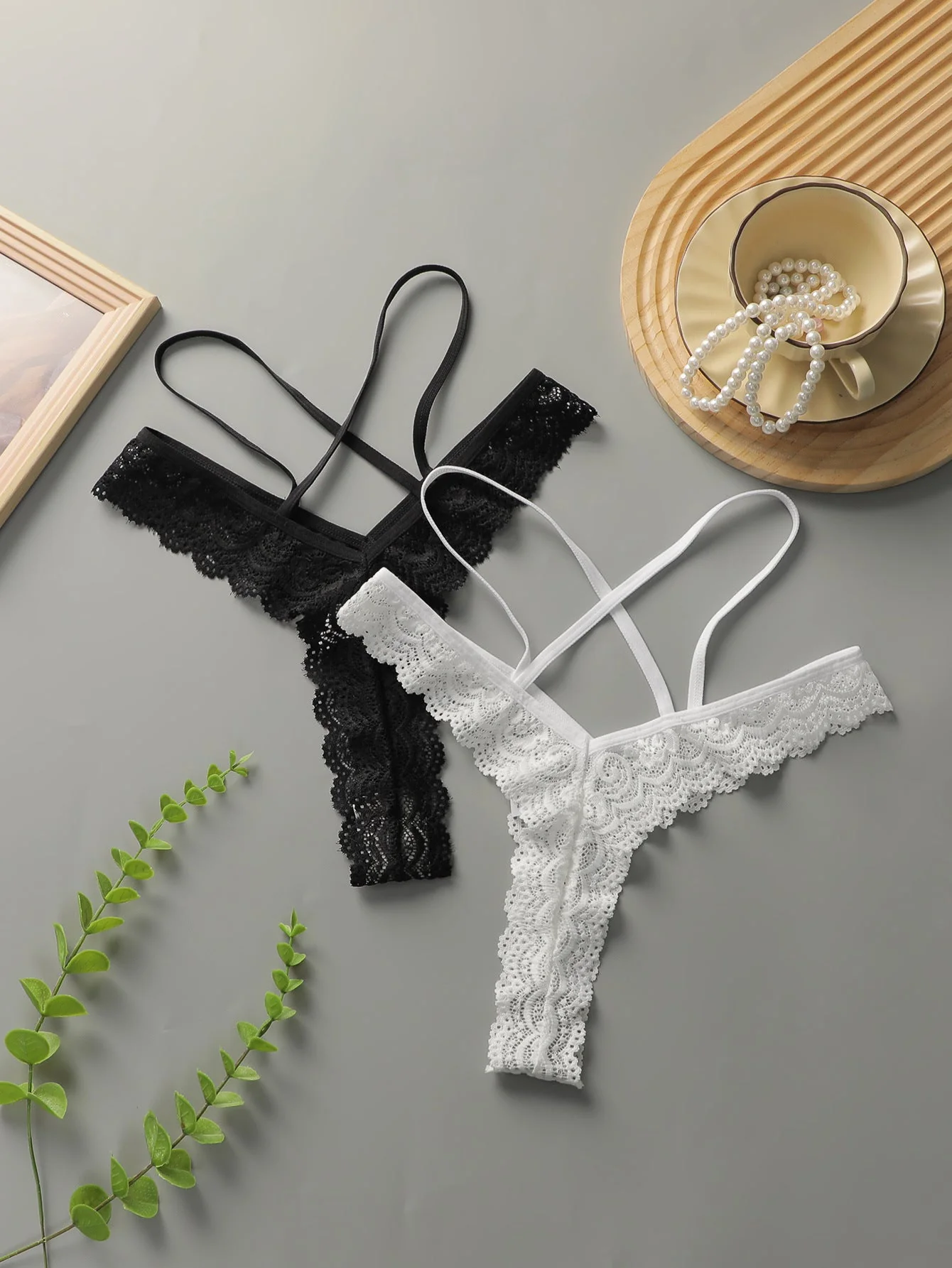 Hollow Desire | Lace Hollow Pure Desire Panties Set Black & White - Image 7