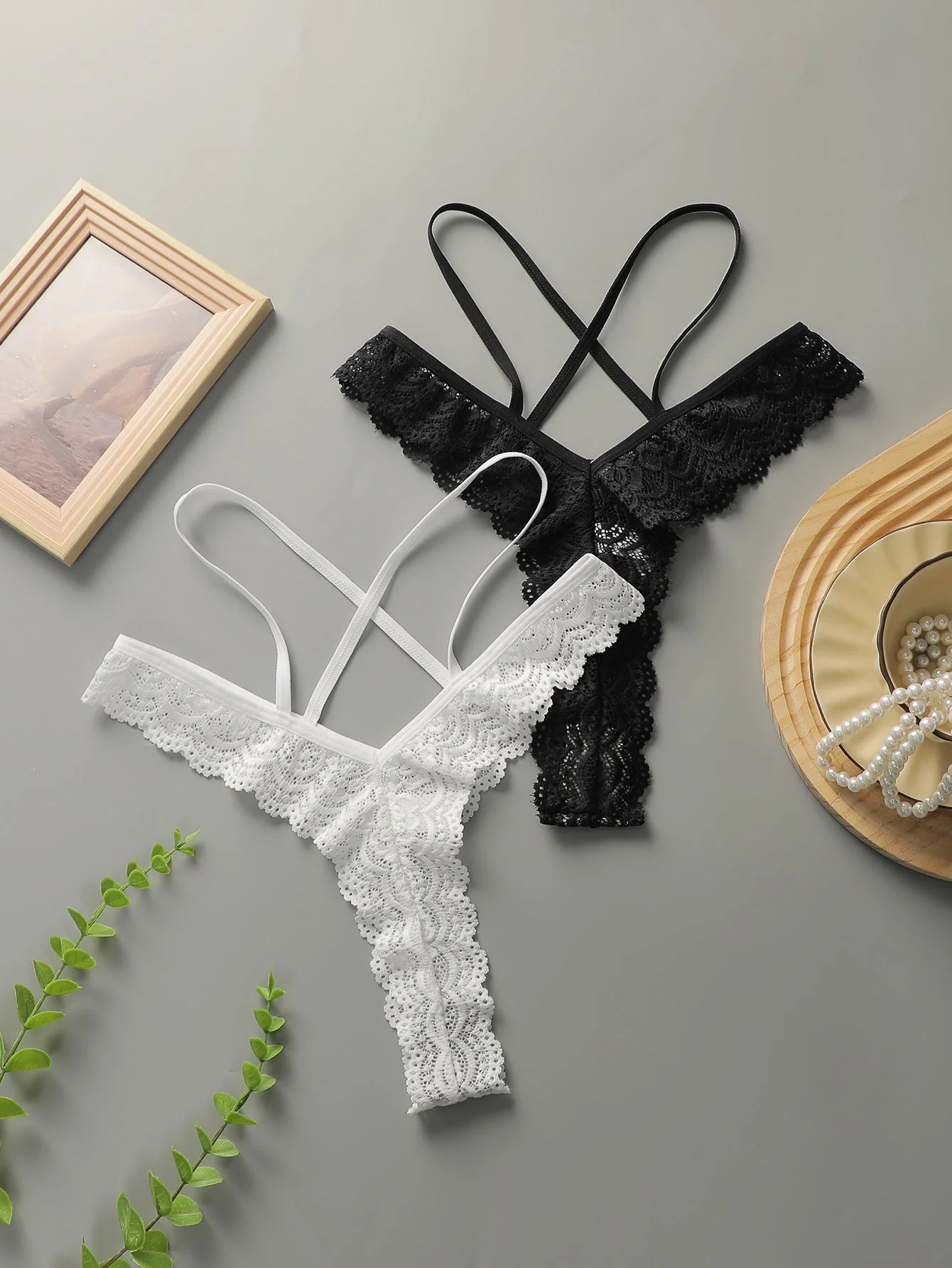 Hollow Desire | Lace Hollow Pure Desire Panties Set Black & White - Image 8