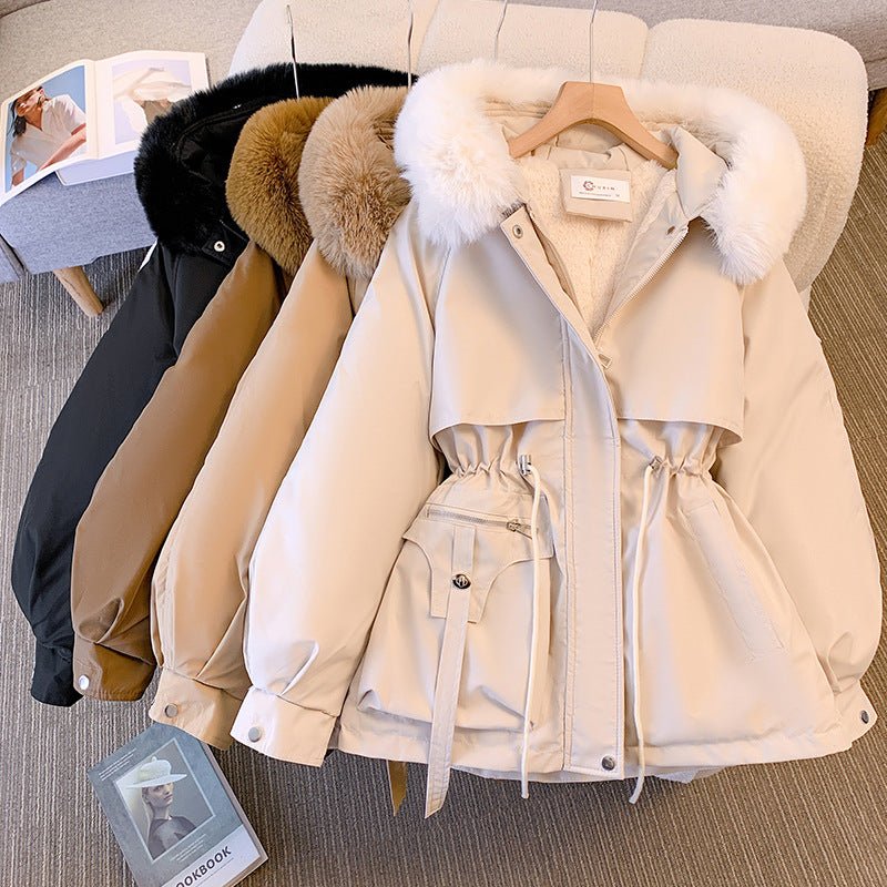 Hooded Elegance | Faux Fur Collar Slim Fit Cotton Winter Coat