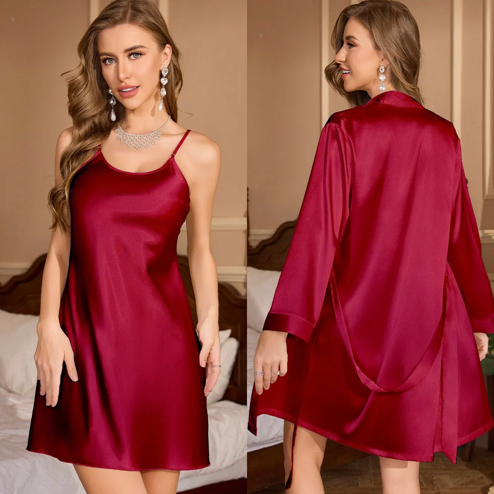 ice silk medium and long nightgown women's spring and summer sexy morning gown party style high-end loungewear - Image 4