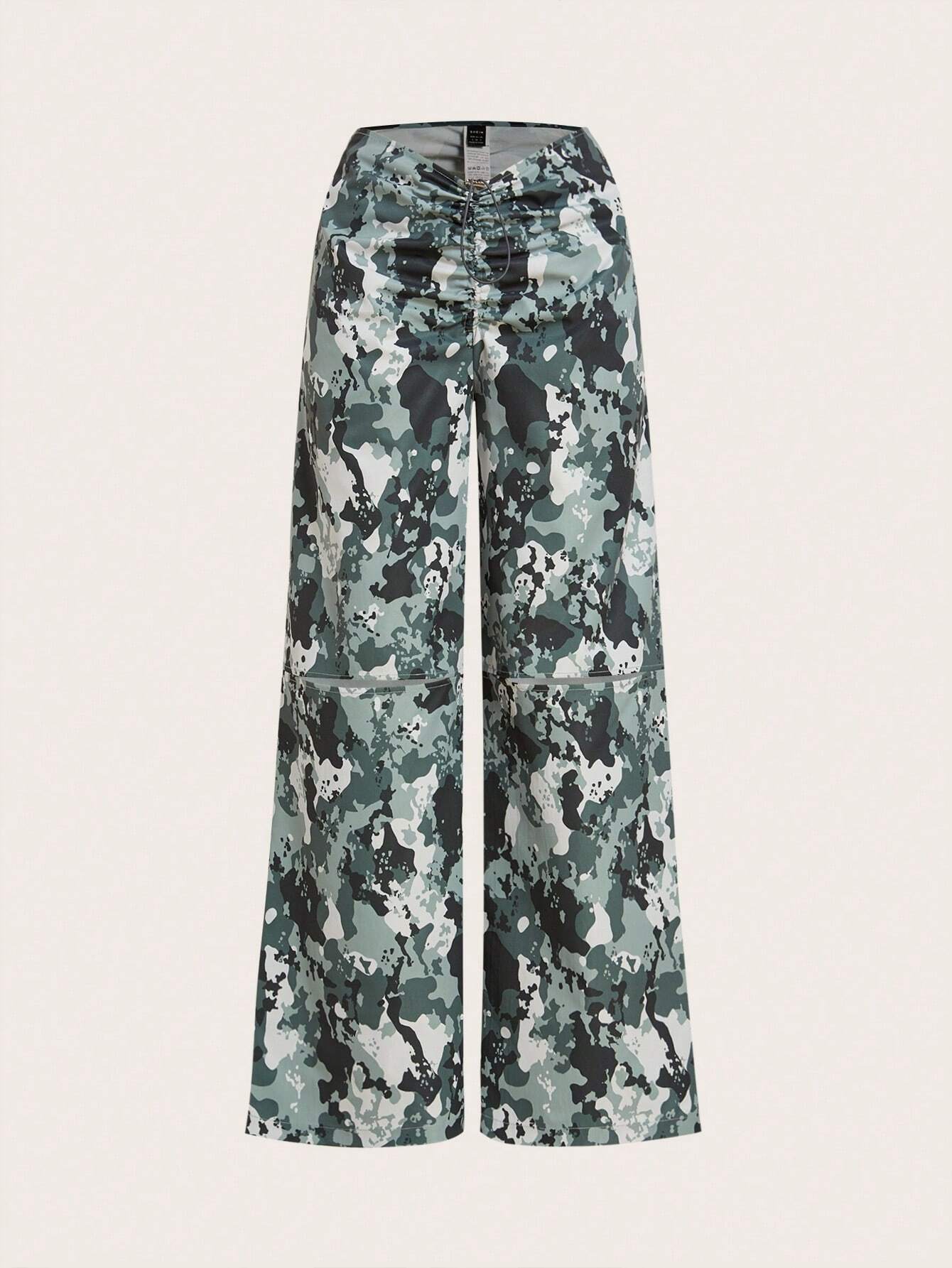 ICON Camo Print Drawstring Ruched Wide Leg Pants - Image 15