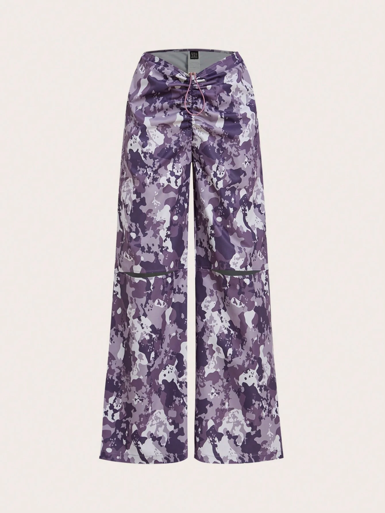 ICON Camo Print Drawstring Ruched Wide Leg Pants - Image 4