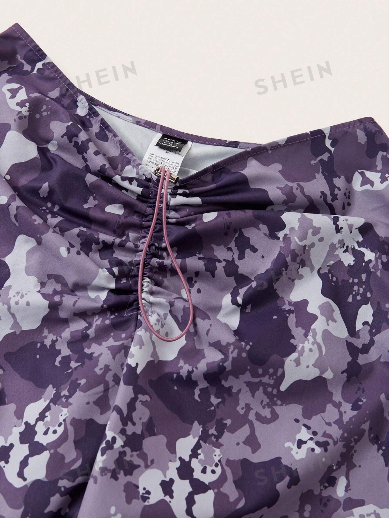 ICON Camo Print Drawstring Ruched Wide Leg Pants - Image 7