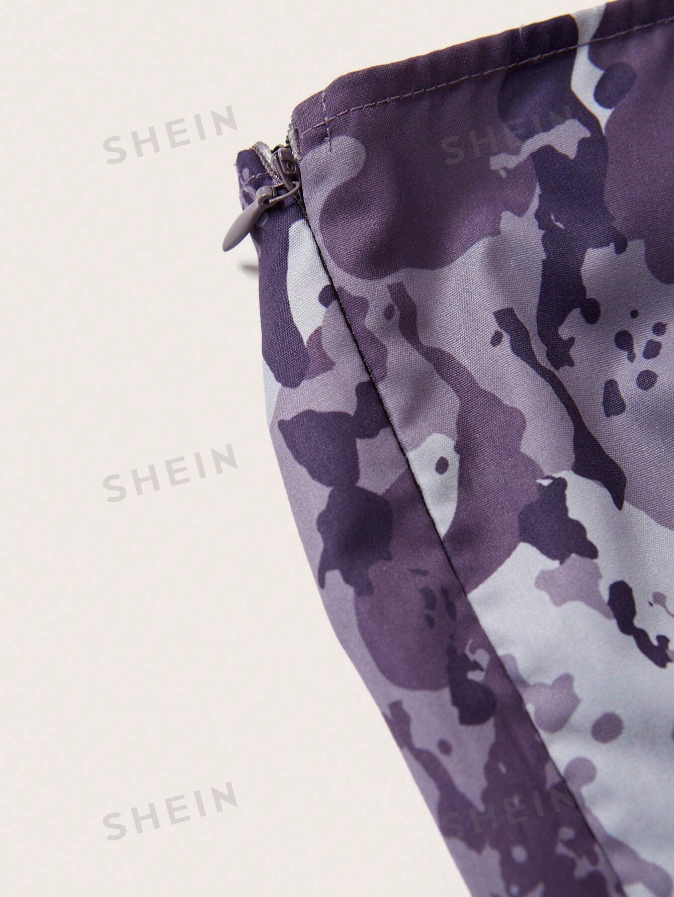 ICON Camo Print Drawstring Ruched Wide Leg Pants - Image 9
