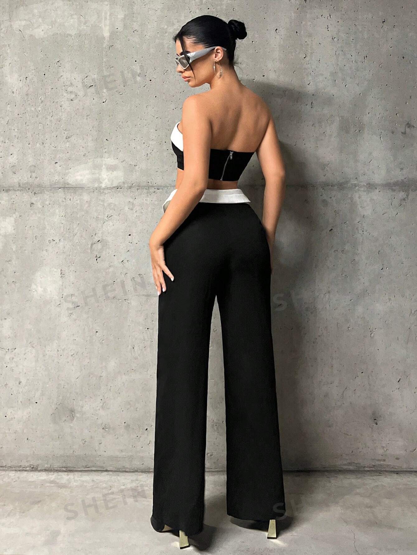 ICON Contrast Panel Tube Top & Wide Leg Pants - Image 3