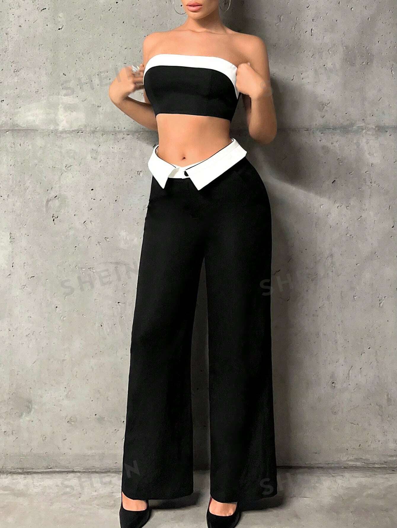 ICON Contrast Panel Tube Top & Wide Leg Pants - Image 4