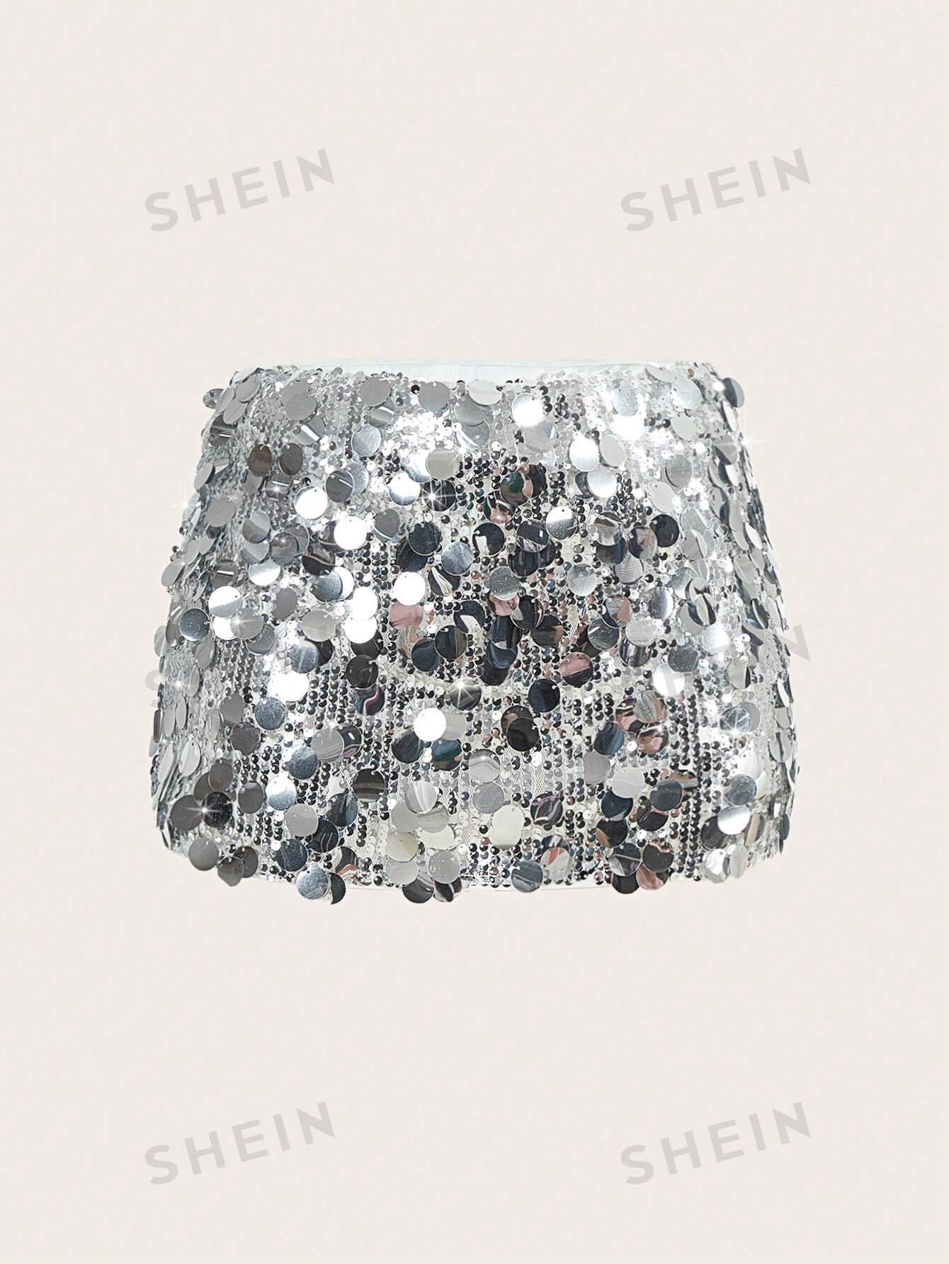 ICON Silver Low Rise Sequin Decor Bodycon Mini Skirt - Image 3