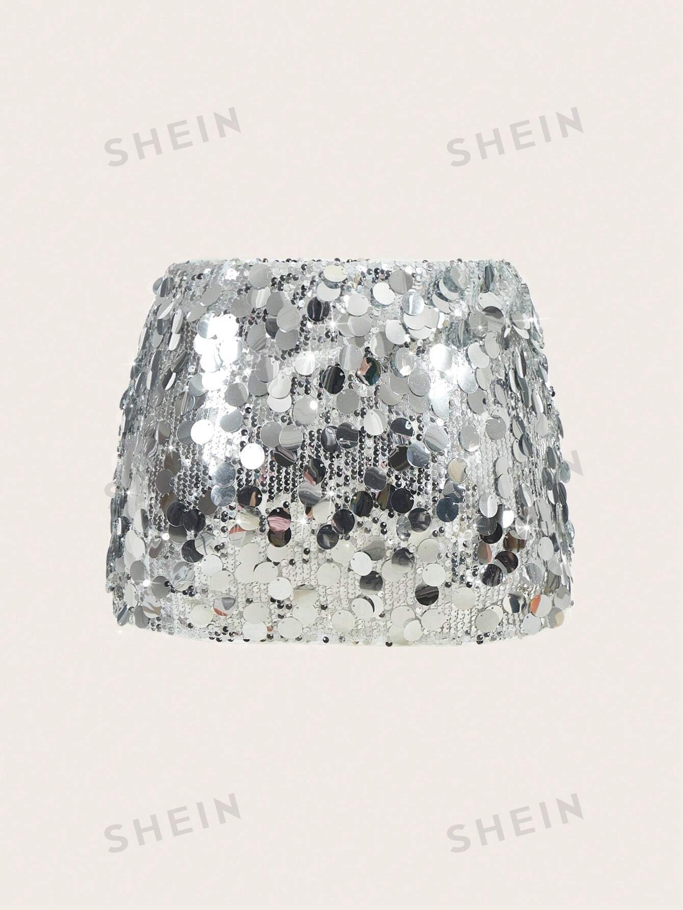 ICON Silver Low Rise Sequin Decor Bodycon Mini Skirt - Image 4