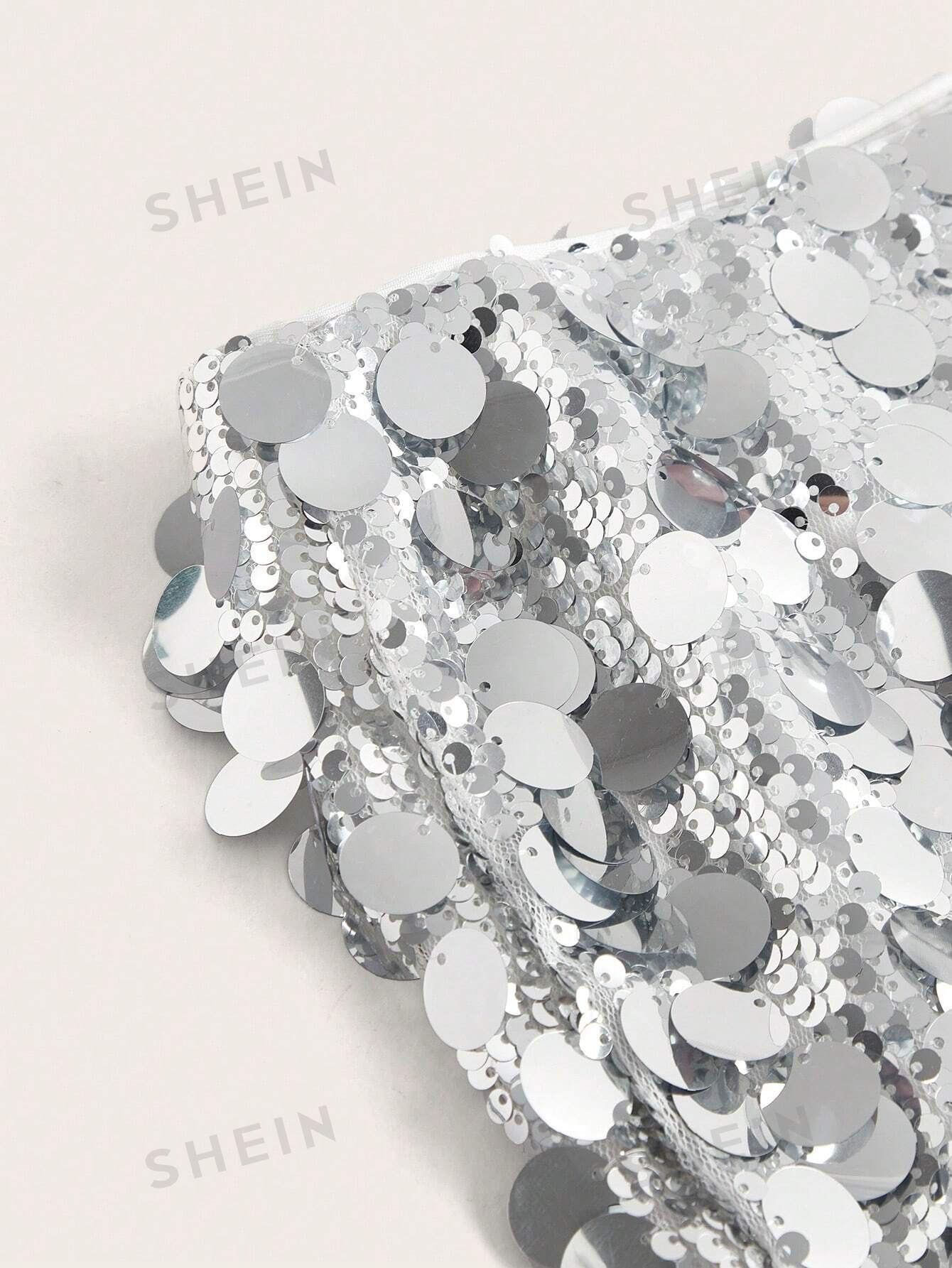 ICON Silver Low Rise Sequin Decor Bodycon Mini Skirt - Image 6