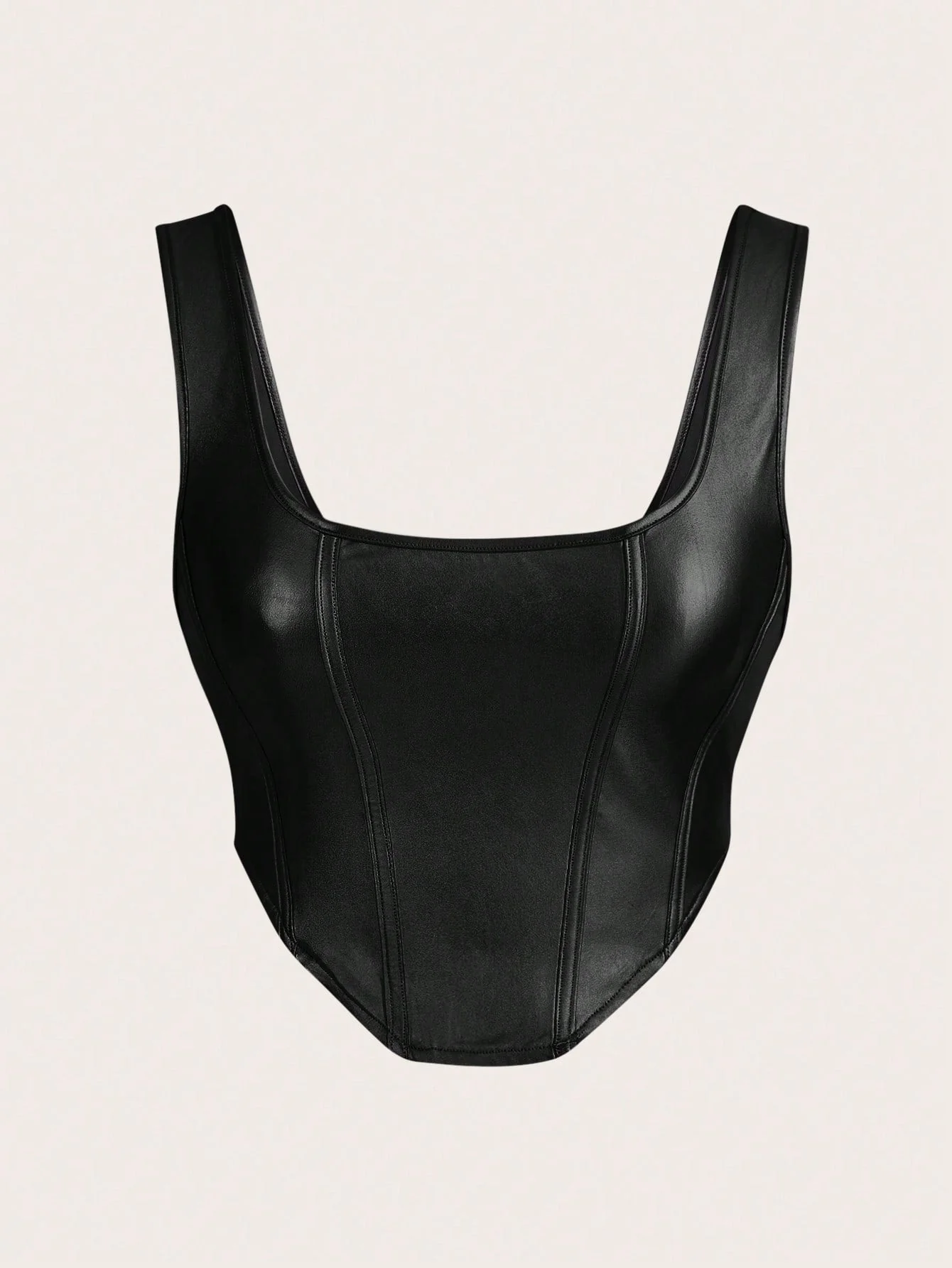 ICON Solid Asymmetrical Hem PU Leather Tank Silver Top - Image 2