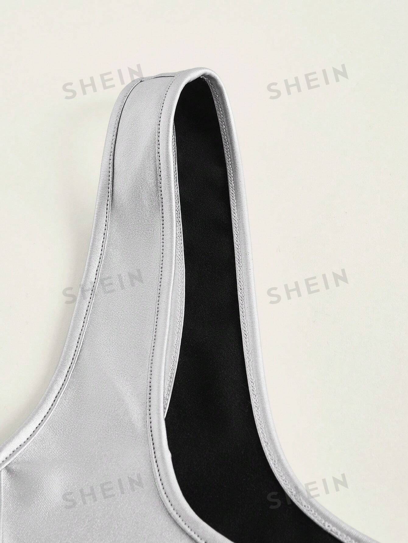 ICON Solid Asymmetrical Hem PU Leather Tank Silver Top - Image 6