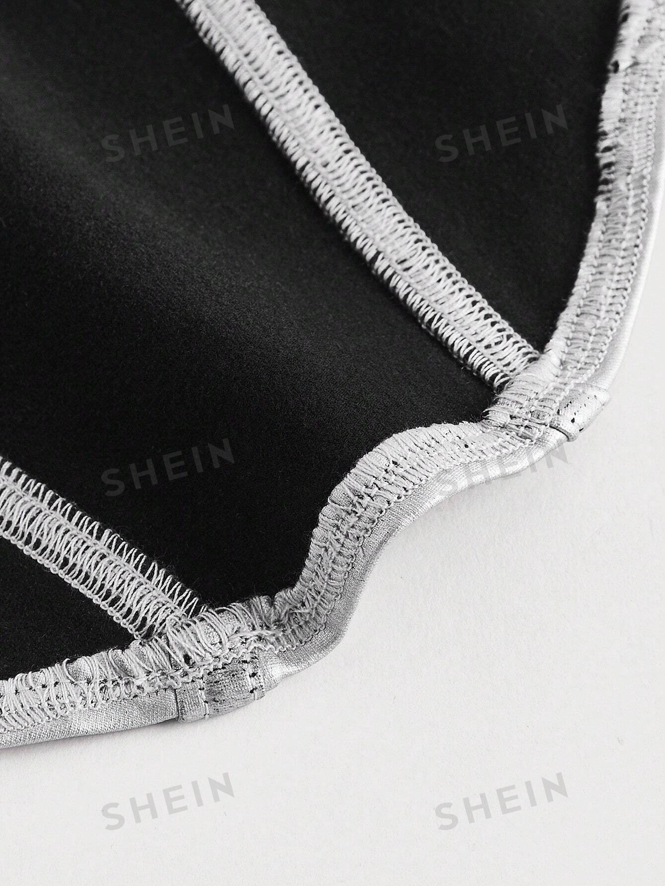 ICON Solid Asymmetrical Hem PU Leather Tank Silver Top FD - Image 5