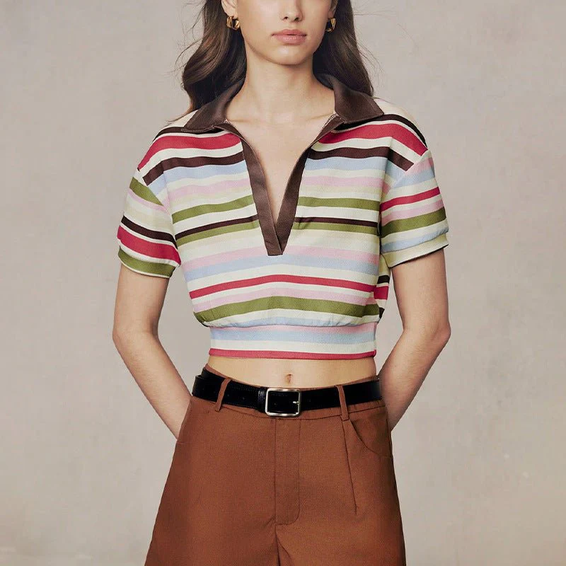 independent station an and n style temperament striped POLO shirt 2025 summer new commuter striped short-sleeved women