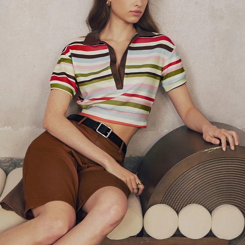 independent station an and n style temperament striped POLO shirt 2025 summer new commuter striped short-sleeved women - Image 2