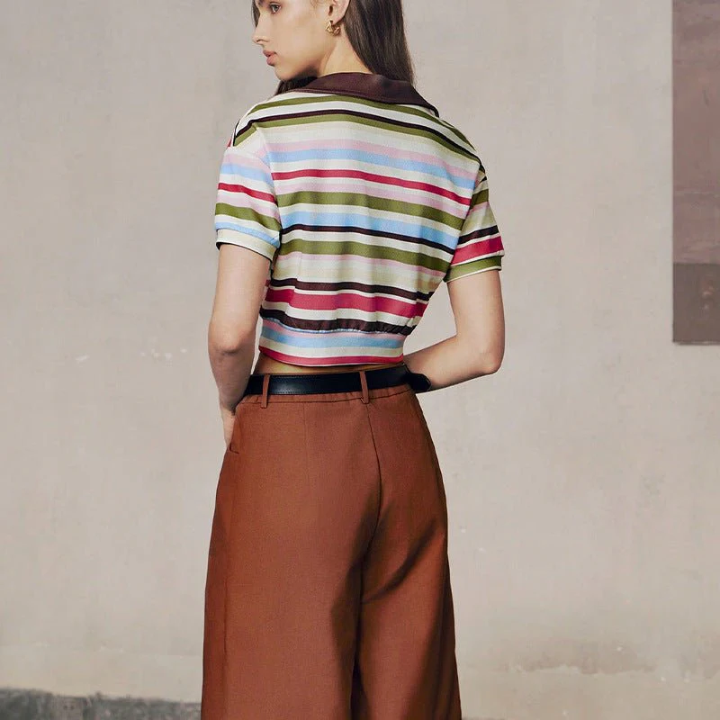 independent station an and n style temperament striped POLO shirt 2025 summer new commuter striped short-sleeved women - Image 3