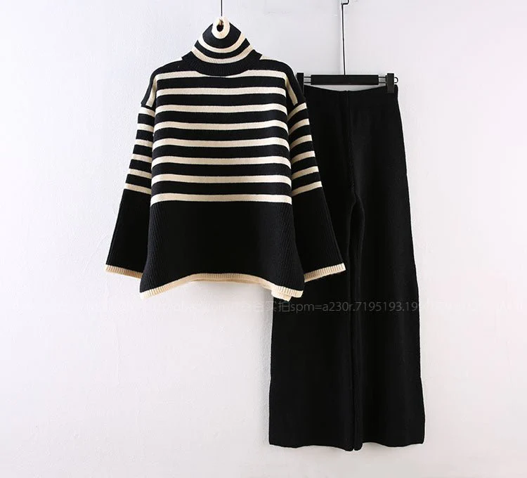 Japanese & Korean 2-Piece Pants Suit | V-Neck Cardigan + Straight-Leg Trousers | Solid & Striped/ Plaid Variants FD - Image 10