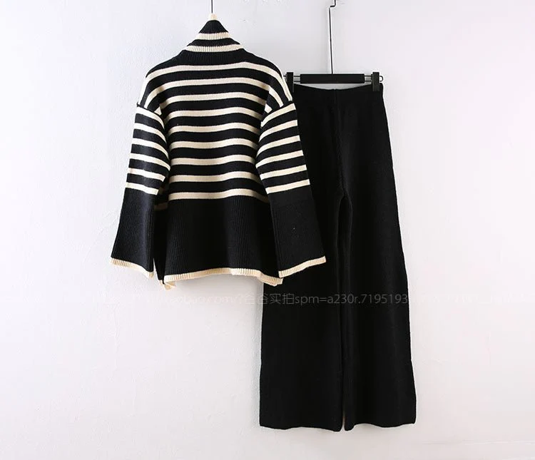Japanese & Korean 2-Piece Pants Suit | V-Neck Cardigan + Straight-Leg Trousers | Solid & Striped/ Plaid Variants FD - Image 2