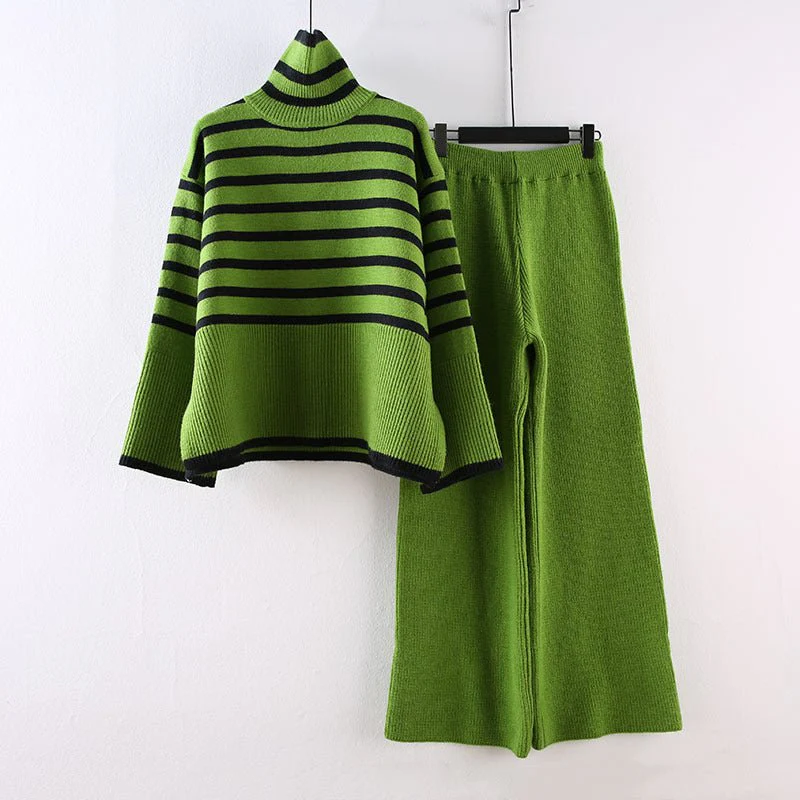 Japanese & Korean 2-Piece Pants Suit | V-Neck Cardigan + Straight-Leg Trousers | Solid & Striped/ Plaid Variants FD - Image 3
