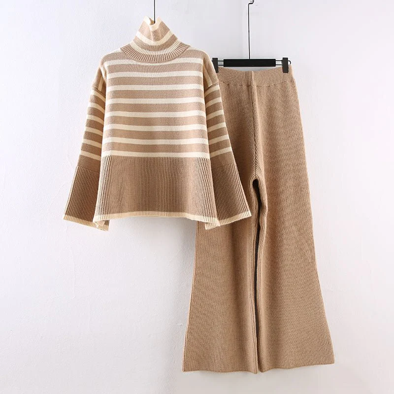 Japanese & Korean 2-Piece Pants Suit | V-Neck Cardigan + Straight-Leg Trousers | Solid & Striped/ Plaid Variants FD - Image 4